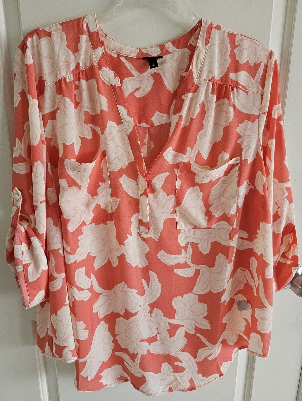 Torrid Harper 3/4 Sleeve Pullover Blouse Coral and Cream - Picture 2 of 4